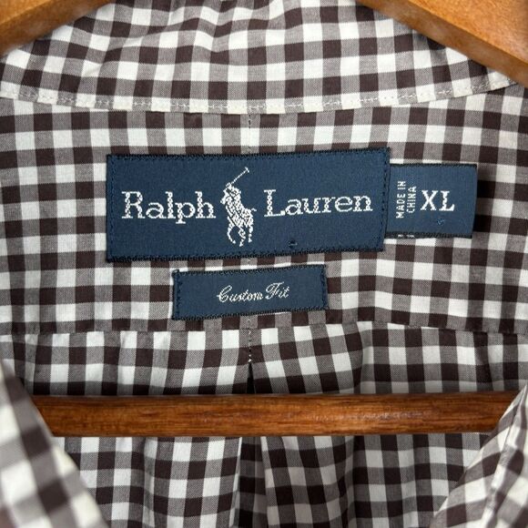 Ralph Lauren Men XL Shirt Brown Check Custom Fit button long sleeve Pony Casual - Picture 4 of 7